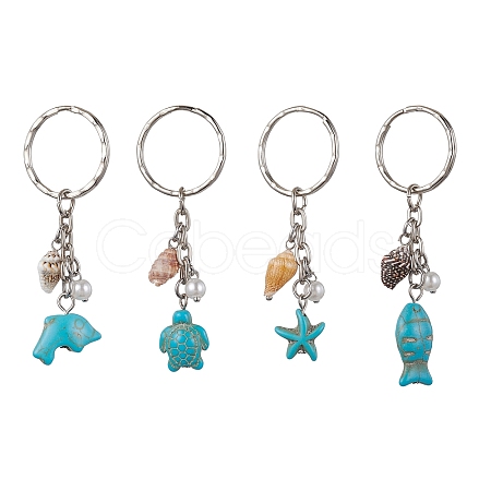 Synthetic Turquoise & Shell Pendant Keychain KEYC-JKC00653-1