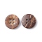 Carved Round 4-hole Basic Sewing Button, Coconut Button, BurlyWood, about 13mm in diameter, about 100pcs/bag