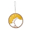 Wire Wrapped Chips Natural Yellow Aventurine Big Pendant Decorations, with Iron Chains and Imitation Leather Rope, Flat Round with Tree of Life, 295mm