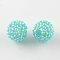 AB-Color Resin Rhinestone Beads, with Acrylic Round Beads Inside, for Bubblegum Jewelry, Cyan, 22x20mm, Hole: 2~2.5mm