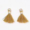 Polycotton(Polyester Cotton) Tassel Pendant Decorations, Mini Tassel, with Brass Findings, Light Gold, Dark Goldenrod, 10~15x3~4mm, Hole: 2mm