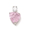 Glass Pendants, with Real Platinum Plated Brass Findings, Heart, Pink, 20x12.5x7.5mm, Hole: 5.5x2.5mm