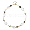Natural Paua Shell Rhombus & Natural Baroque Keshi Pearl Oval Beaded Necklaces with 304 Stainless Steel End Chains NJEW-JN06522-3