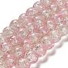 Pink & Clear Crackle Glass Round Beads Strands X-CCG-Q002-10mm-01-1