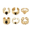 6Pcs 6 Style Crown & Teardrop & Heart 304 Stainless Steel Open Cuff Rings Set RJEW-P092-04G-M-1