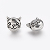 Tibetan Style Antique Silver Cat Head Alloy Beads X-TIBEP-GC178-AS-RS-2
