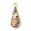 2Pcs Electroplated Natural Quartz Crystal Dyed Copper Wire Wrapped Pendants PALLOY-JF03171-01-3