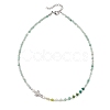 Natural Green Aventurine Faceted Round and Dyed Malaysia Jade & Pearl Beaded Necklaces with Brass Micro Pave Clear Cubic Zirconia Cross NJEW-JN05975-01-3