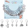 18Pcs 6 Style Hedgehog & Squirrel & Leaf & Pine Cone Tibetan Style Charms Locking Stitch Marker HJEW-PH01552-1