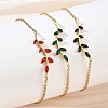 304 Stainless Steel Rhinestone Leaf Link Bracelets SA-CBA5F76-03G-1
