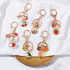6Pcs 6 Style Fruit Alloy Enamel Pendant Keychain with Lucky Charm KEYC-DR0001-08-3