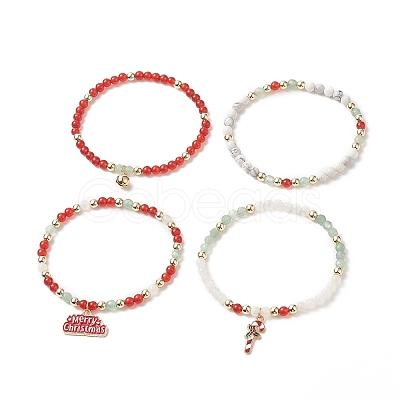 4Pcs 4 Style Natural & Synthetic Mixed Gemstone Stretch Bracelets Set BJEW-JB09212-1