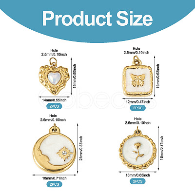 8Pcs 4 Styles 304 Stainless Steel Enamel Pendants STAS-TA0006-19-1