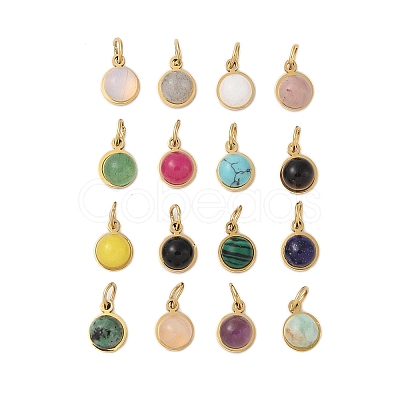 Ion Plating(IP) Natural & Synthetic Mixed Gemstone Half Round Charms with Jump Ring X-STAS-A097-05G-1