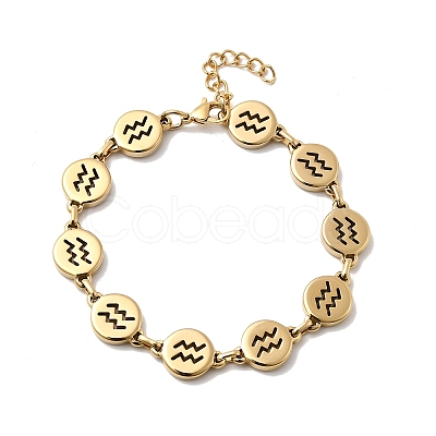 12 Constellations 304 Stainless Steel Link Chain Bracelets BJEW-I239-01G-10-1