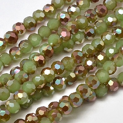 Faceted Round Half Rainbow Plated Imitation Jade Electroplate Glass Beads Strands X-EGLA-J130-HR02-1
