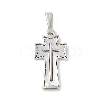 Brass Pave Natural White Shell Pendants KK-S522-01B-P-1