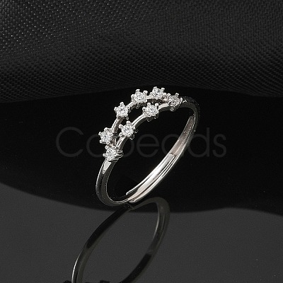 Constellations Rhodium Plated 925 Sterling Silver Micro Pave Clear Cubic Zirconia Adjustable Rings for Women RJEW-P130-01P-A-1