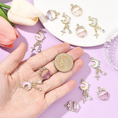 2Pcs 2 Styles Alloy Glass Pendants FIND-YW0010-32A-1