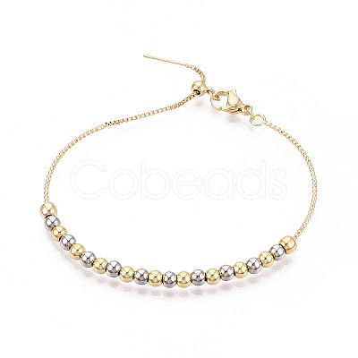 Adjustable Brass Beaded Slider Bracelets for Women BJEW-T022-17G-1