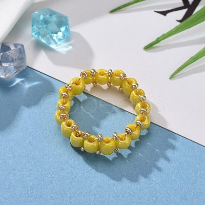 Round Glass Seed Beaded Finger Rings RJEW-JR00307-03-1