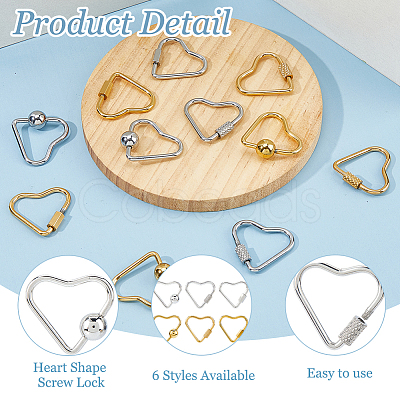 12Pcs 6 Styles Stainless Steel Screw Locking Carabiner STAS-HS0001-62-1