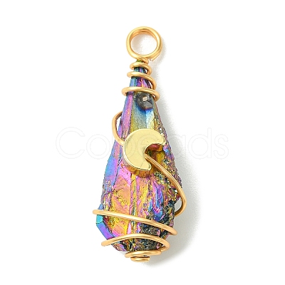 2Pcs Electroplated Natural Quartz Crystal Dyed Copper Wire Wrapped Pendants PALLOY-JF03171-01-1