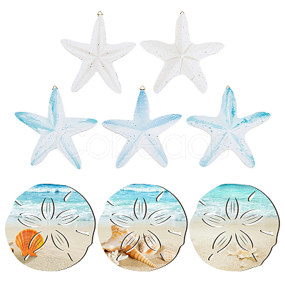3Pcs Summer Ocean Wood Round Wall Decoration WOOD-PH0003-76-1