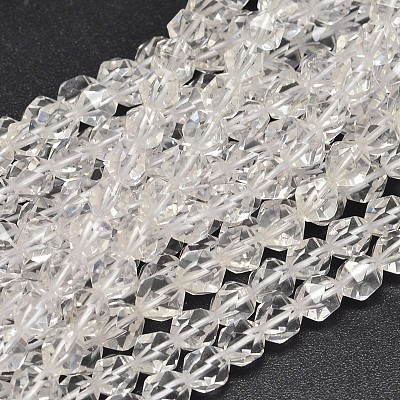Faceted Natural Quartz Crystal Beads Strands G-K066-08-8mm-1