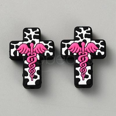Halloween Cross Silicone Beads SIL-WH0025-01C-1