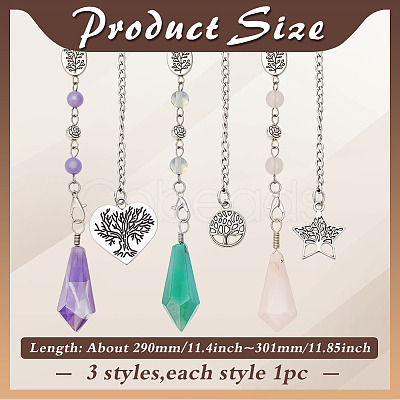 Cone Natural Rose Quartz & Amethyst & Yellow Jade Dowsing Pendulums PALLOY-MA00008-1