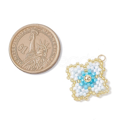 3Pcs 3 Colors Handmade Glass Seed Beaded Quatrefoil Pattern Pendants PALLOY-MZ00965-1