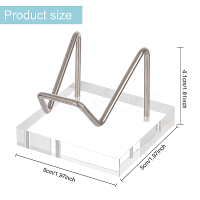 Square Clear Acrylic Base Stainless Steel Arm Mineral Specimens Display Easel Stands ODIS-WH0043-27P-1