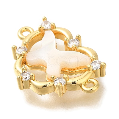 Brass Clear Cubic Zirconia Heart Links KK-K388-83G-1