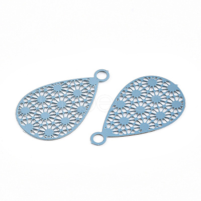 Spray Painted 430 Stainless Steel Filigree Pendants STAS-WH0047-78B-1