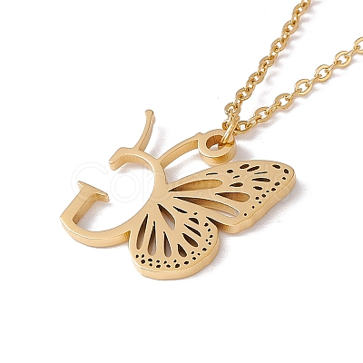 Initial Letter with Butterfly Pendant Necklace NJEW-C026-01G-G-1