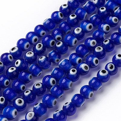 Round Handmade Evil Eye Lampwork Beads Strands LAMP-R114-8mm-02-1