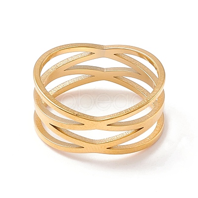 Criss Cross 304 Stainless Steel Finger Ring for Women  RJEW-B035-03G-1