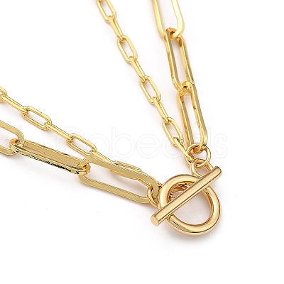 Brass Paperclip Chain Double Layer Necklaces NJEW-JN03054-1