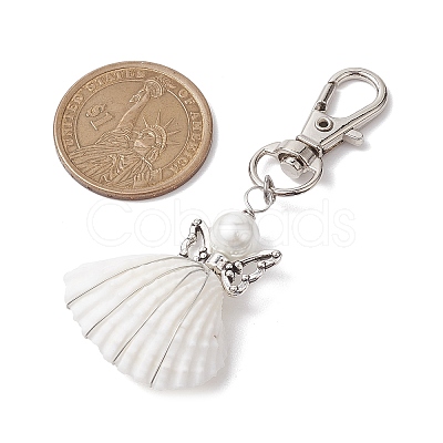 Angel Alloy & Wire Wrapped Natural Shell Pendant Decorations HJEW-JM02017-03-1