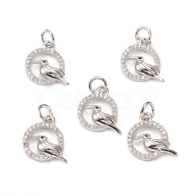 Brass Micro Pave Cubic Zirconia Bird Charms KK-E068-VB315-1