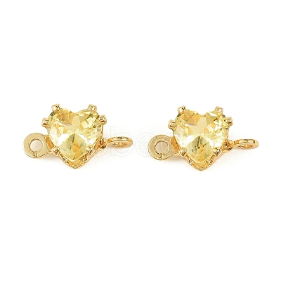 Brass Pave Cubic Zirconia Heart Connector Charms KK-P347-02G-01-1