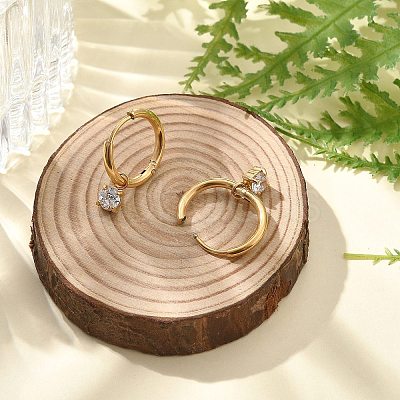 Ion Plating(IP) 304 Stainless Steel Micro Pave Cubic Zirconia Hoop Earrings STAS-R004-02G-02-1