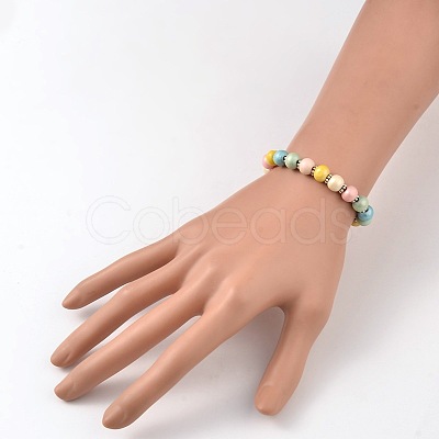 Children's Day Gift Dyed Drum Wood Beaded Kids Necklaces & Stretch Bracelets Jewelry Sets SJEW-JS00859-1