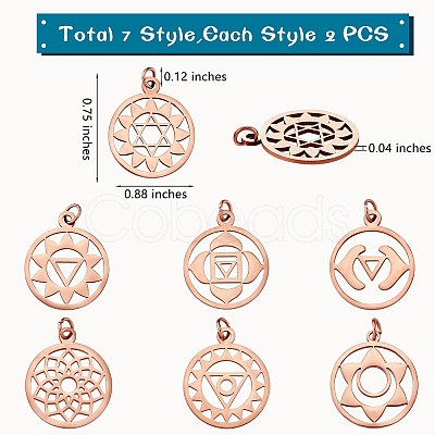 14Pcs 7tyle 304 Stainless Steel Pendants STAS-SZ0002-50RG-1