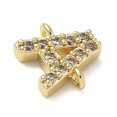 Brass Micro Pave Clear Cubic Zirconia Letter Links Connector Charms KK-I382-07G-A-1