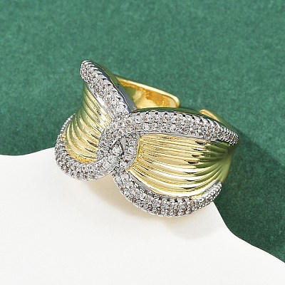 Brass Micro Pave Cubic Zirconia Cuff Rings RJEW-D326-04G-1