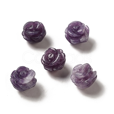 Natural Lepidolite/Purple Mica Carved Flower Scattered Beads G-O156-B-24-1