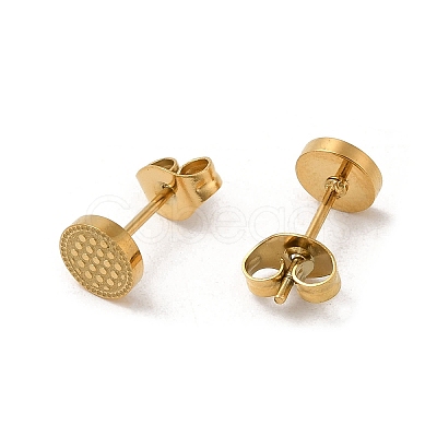 Ion Plating(IP) 304 Stainless Steel Textured Flat Round Stud Earrings EJEW-Q783-03G-1