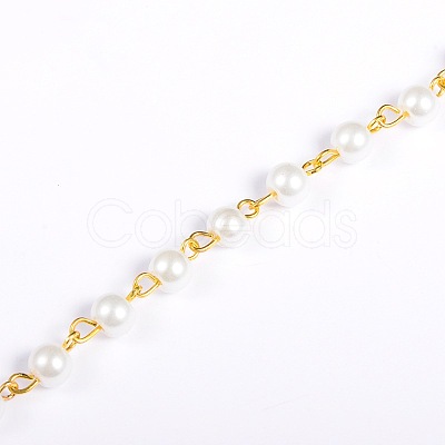Handmade Round Glass Pearl Beads Chains for Necklaces Bracelets Making X-AJEW-JB00036-01-1